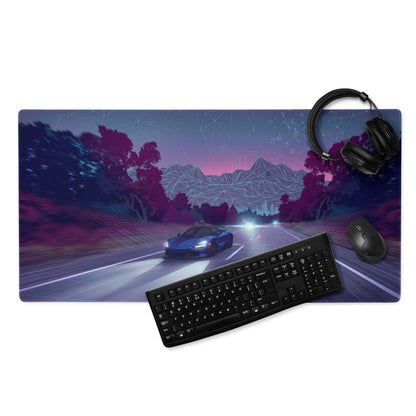 McLaren 720S Inspired Blue Purple Vaporwave Gaming Mouse Pad – Neon Highway Desk Mat, Futuristic Synthwave Supercar Digital Artwork