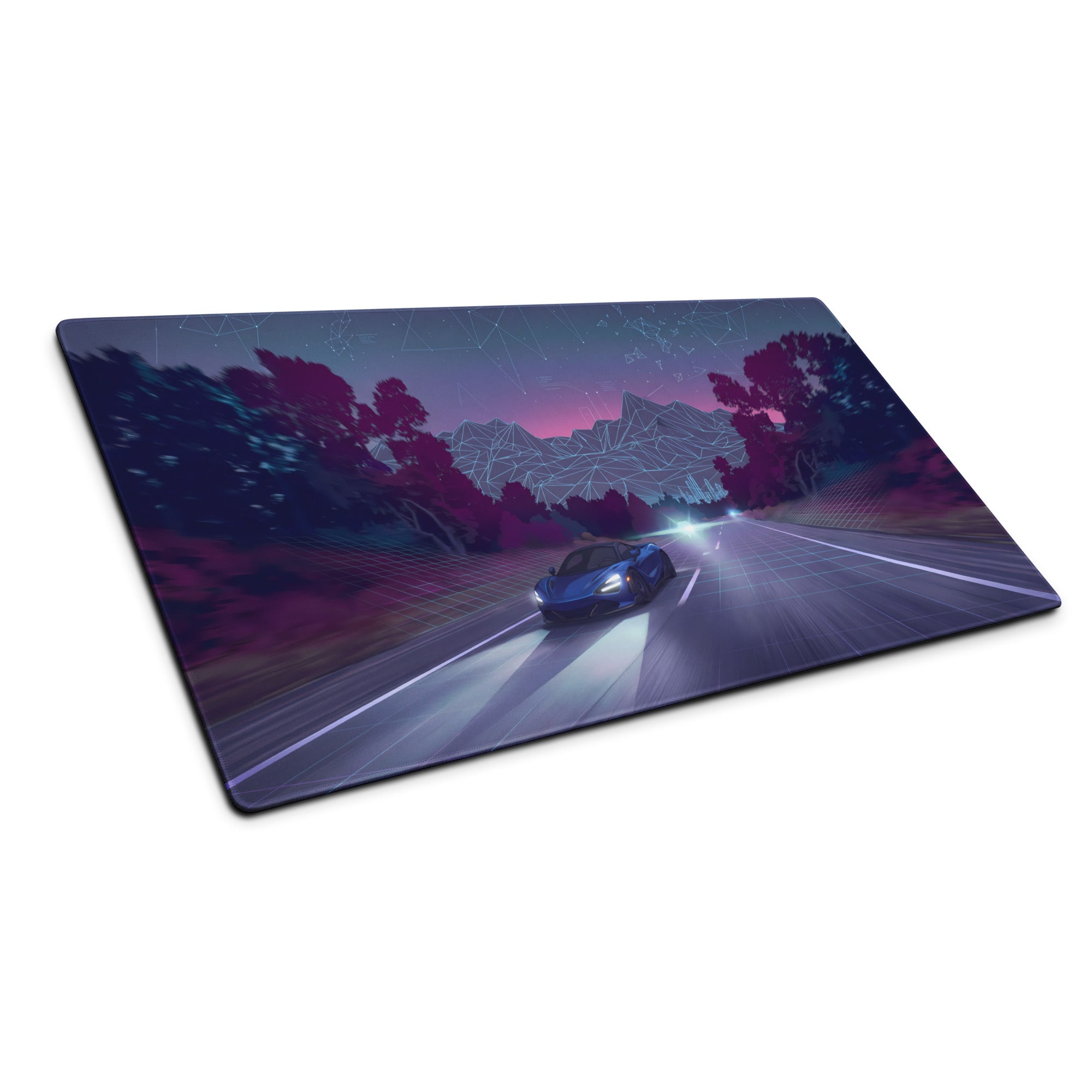 McLaren 720S Inspired Blue Purple Vaporwave Gaming Mouse Pad – Neon Highway Desk Mat, Futuristic Synthwave Supercar Digital Artwork