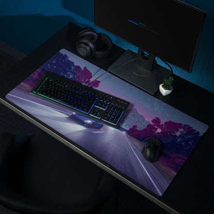 McLaren 720S Inspired Blue Purple Vaporwave Gaming Mouse Pad – Neon Highway Desk Mat, Futuristic Synthwave Supercar Digital Artwork