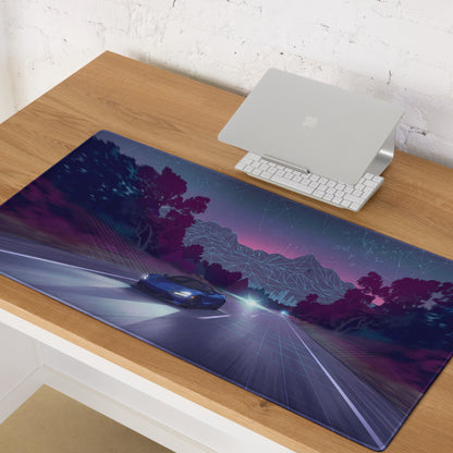 McLaren 720S Inspired Blue Purple Vaporwave Gaming Mouse Pad – Neon Highway Desk Mat, Futuristic Synthwave Supercar Digital Artwork