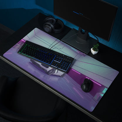 Lamborghini Aventador SVJ Inspired White Purple Vaporwave Gaming Mouse Pad – Neon Garage Desk Mat, Retro Futuristic Supercar Digital Artwork