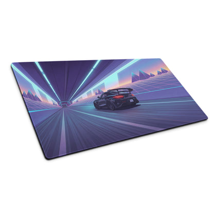 Mercedes-AMG GT Black Series Inspired Black Blue Vaporwave Gaming Mouse Pad – Neon Tunnel Desk Mat, Retro Futuristic Supercar Digital Artwork