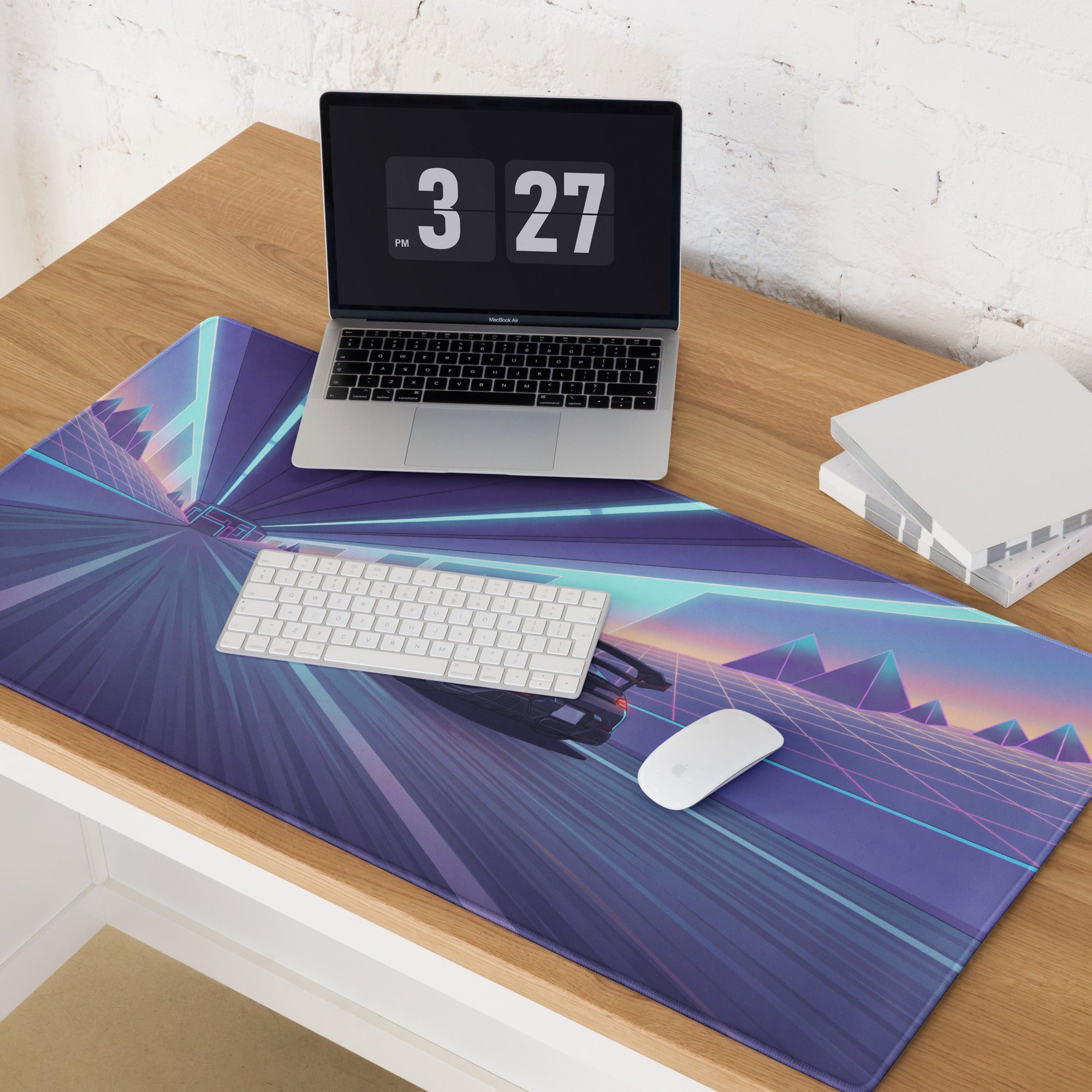 Mercedes-AMG GT Black Series Inspired Black Blue Vaporwave Gaming Mouse Pad – Neon Tunnel Desk Mat, Retro Futuristic Supercar Digital Artwork