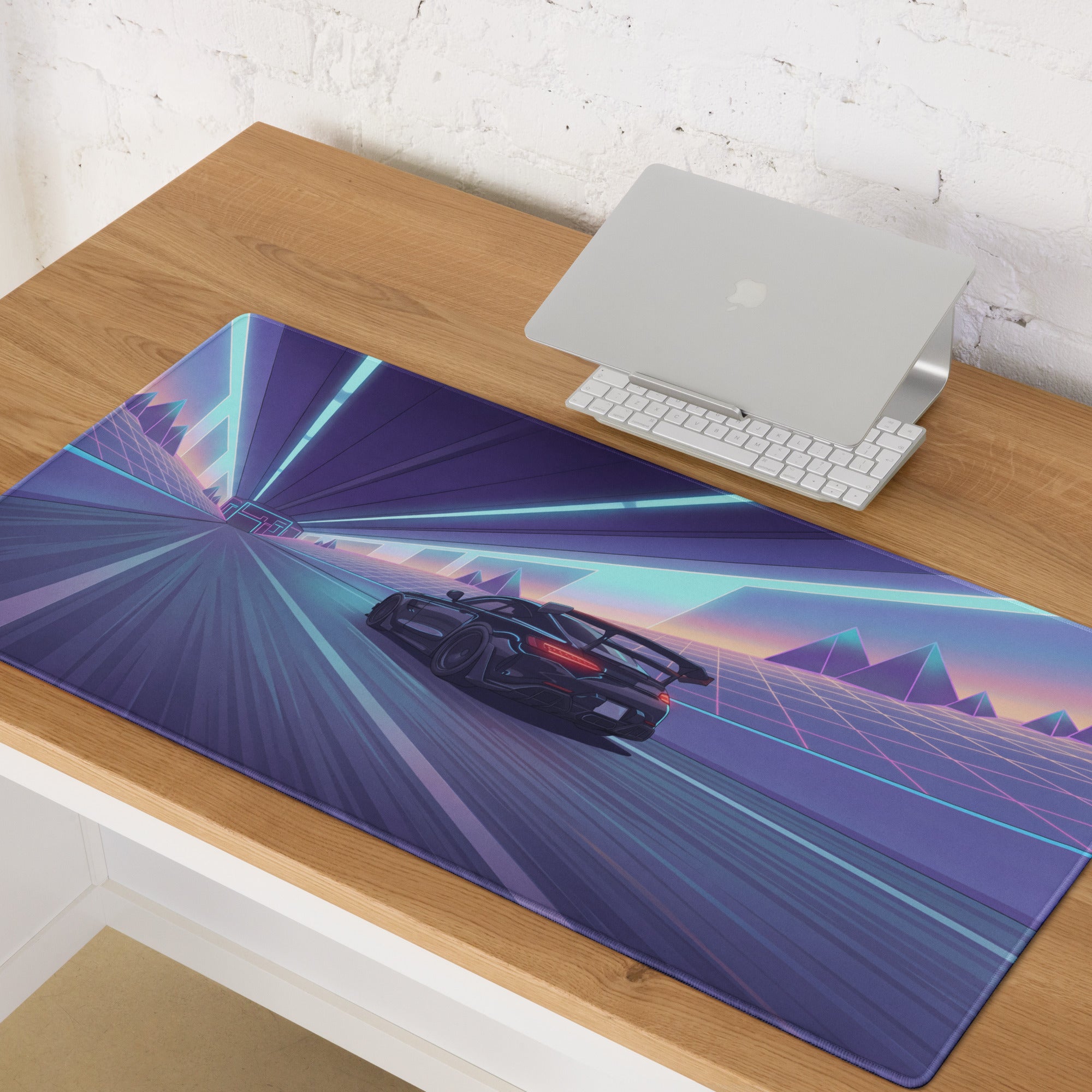 Mercedes-AMG GT Black Series Inspired Black Blue Vaporwave Gaming Mouse Pad – Neon Tunnel Desk Mat, Retro Futuristic Supercar Digital Artwork
