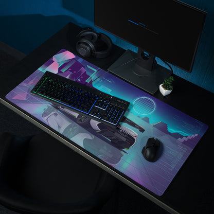 Koenigsegg Jesko Attack Inspired White Cyan Vaporwave Gaming Mouse Pad – Neon Grid Landscape Desk Mat, Retro Futuristic Hypercar Digital Artwork