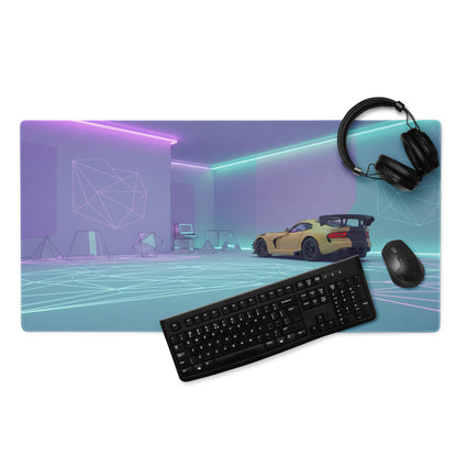 Dodge Viper ACR Inspired Gold Cyan Vaporwave Gaming Mouse Pad – Futuristic Neon Garage Desk Mat, Retro Geometric Supercar Digital Artwork