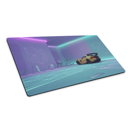 Dodge Viper ACR Inspired Gold Cyan Vaporwave Gaming Mouse Pad – Futuristic Neon Garage Desk Mat, Retro Geometric Supercar Digital Artwork