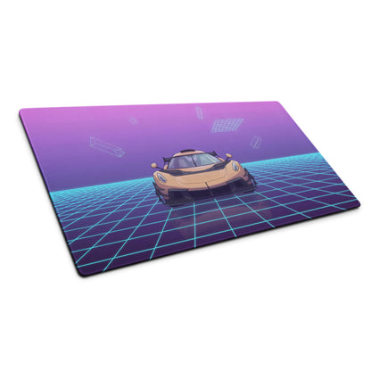 Koenigsegg Jesko Inspired Gold Cyan Vaporwave Gaming Mouse Pad – Neon Grid Desk Mat, Retro Futuristic Hypercar Digital Artwork