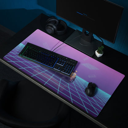 Koenigsegg Jesko Inspired Gold Cyan Vaporwave Gaming Mouse Pad – Neon Grid Desk Mat, Retro Futuristic Hypercar Digital Artwork