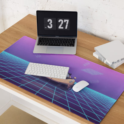 Koenigsegg Jesko Inspired Gold Cyan Vaporwave Gaming Mouse Pad – Neon Grid Desk Mat, Retro Futuristic Hypercar Digital Artwork