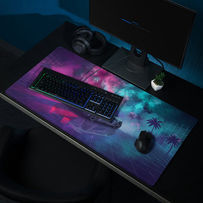Koenigsegg Regera Inspired Silver Pink Cyan Vaporwave Gaming Mouse Pad – Neon Cosmic Grid Desk Mat, Retro Futuristic Hypercar Digital Artwork