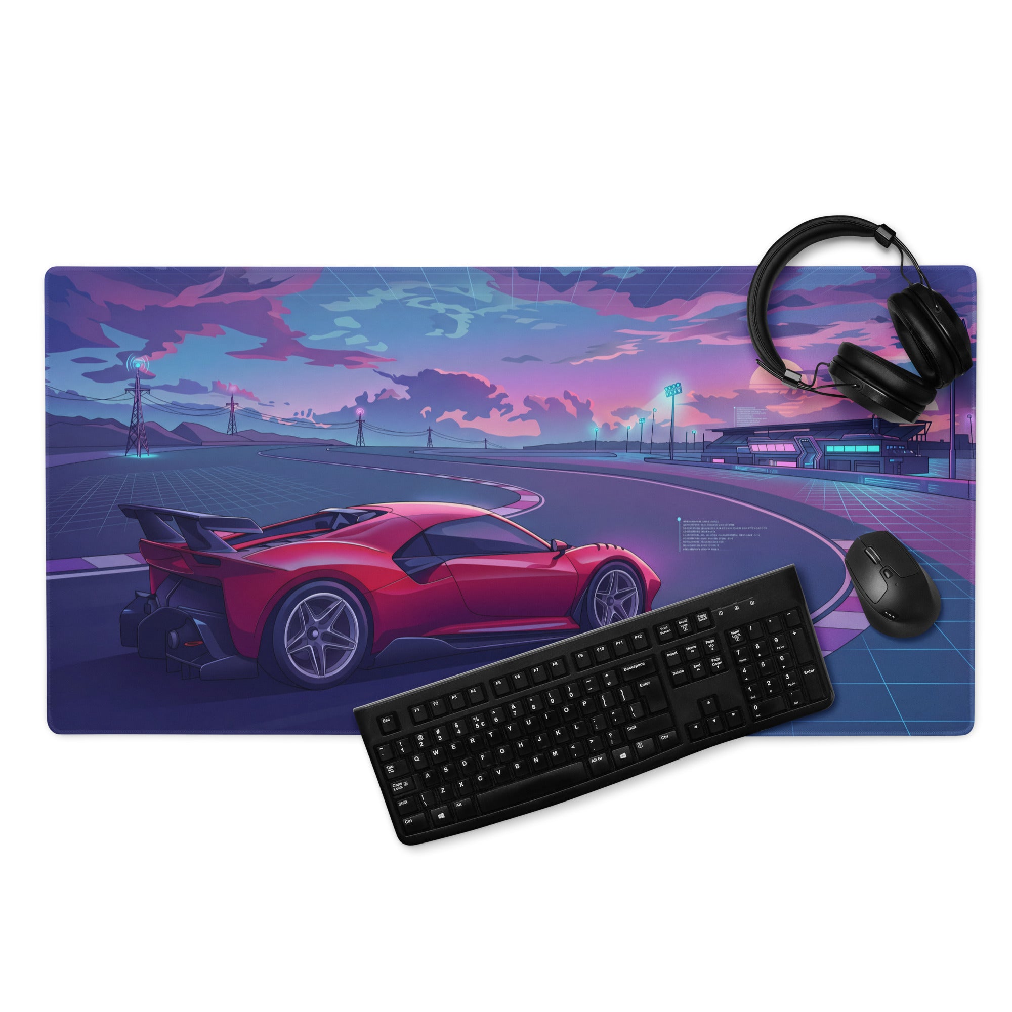 Ferrari P80/CInspired Red Purple Vaporwave Gaming Mouse Pad – Neon Racetrack Desk Mat, Retro Futuristic Hypercar Digital Artwork