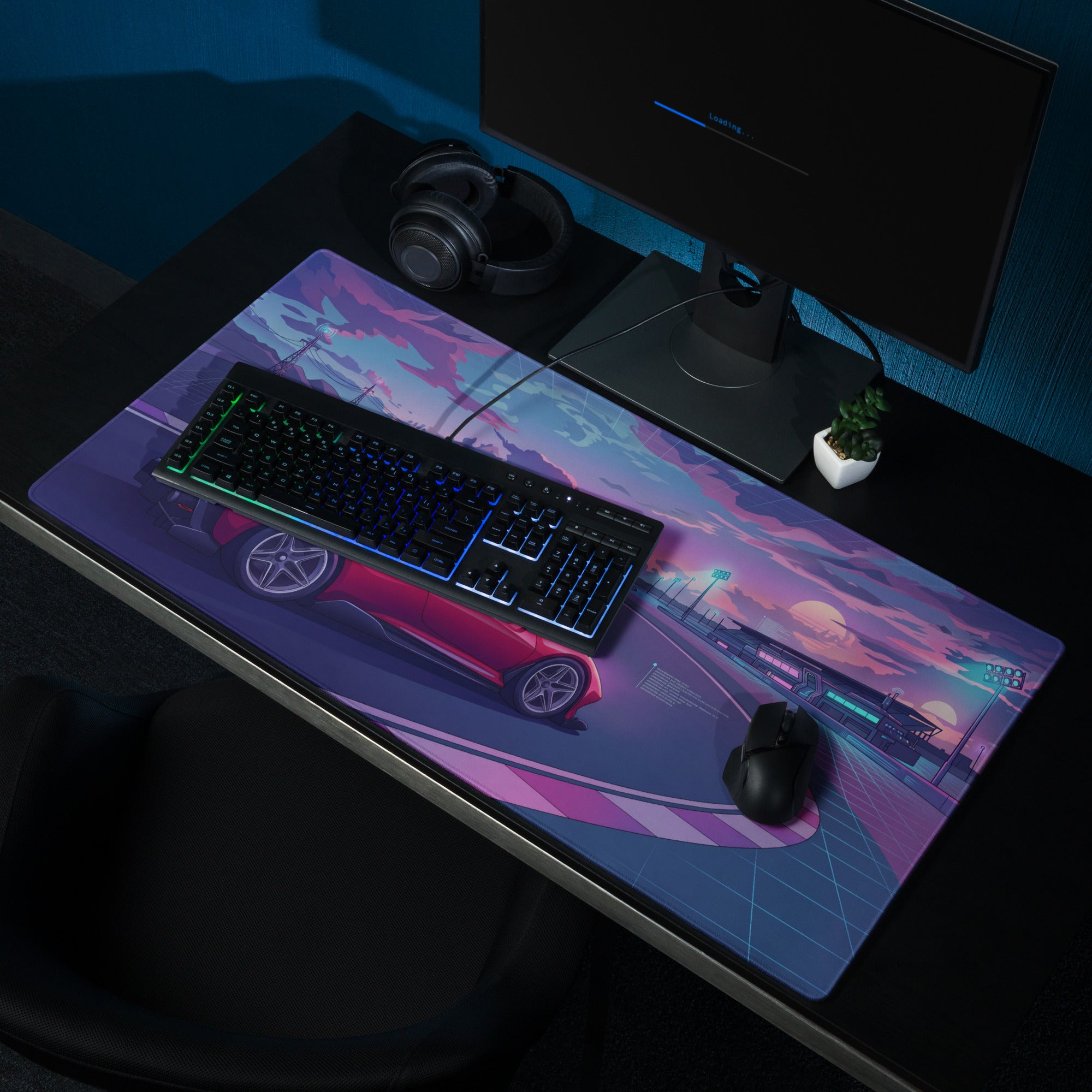 Ferrari P80/CInspired Red Purple Vaporwave Gaming Mouse Pad – Neon Racetrack Desk Mat, Retro Futuristic Hypercar Digital Artwork