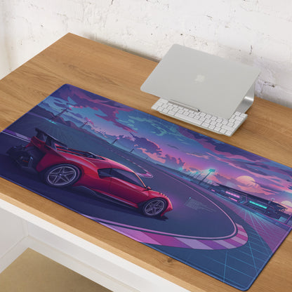 Ferrari P80/CInspired Red Purple Vaporwave Gaming Mouse Pad – Neon Racetrack Desk Mat, Retro Futuristic Hypercar Digital Artwork