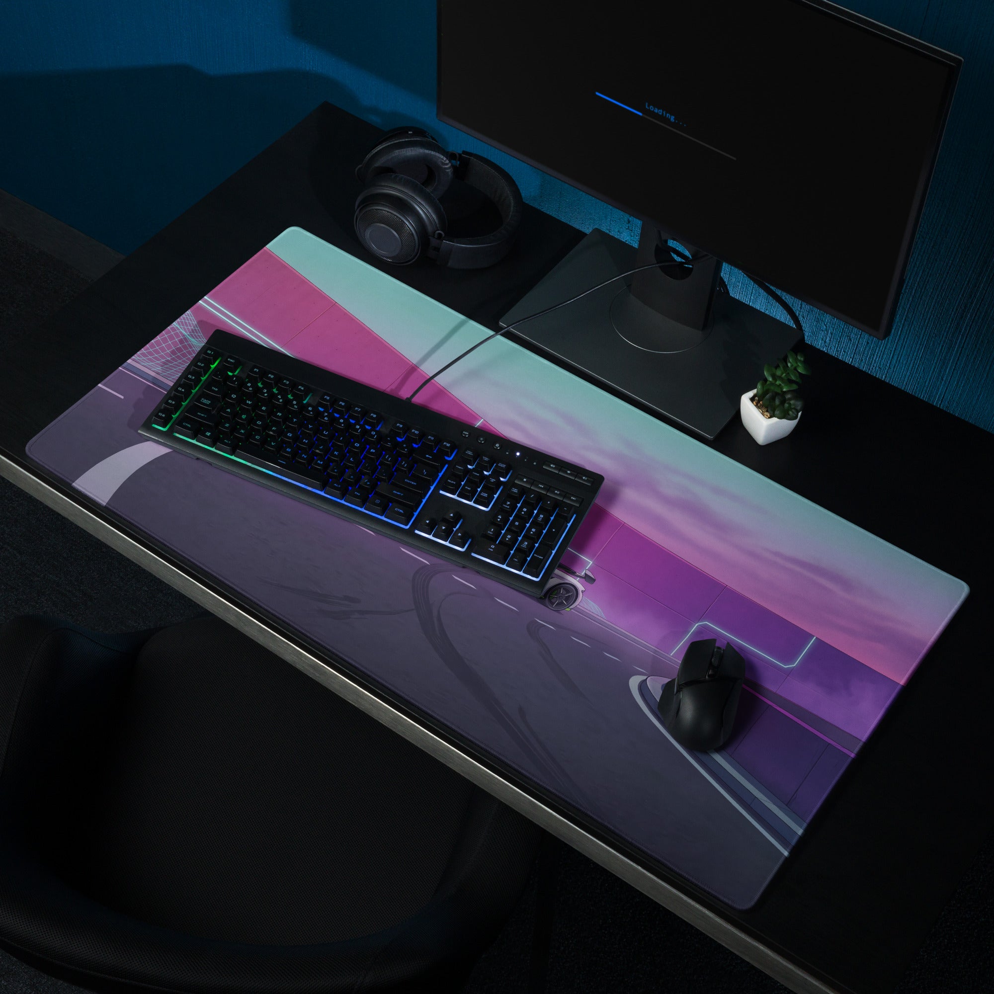 Koenigsegg Jesko Attack Inspired White Purple Vaporwave Gaming Mouse Pad – Neon Futuristic Highway Desk Mat, Retro Hypercar Digital Artwork