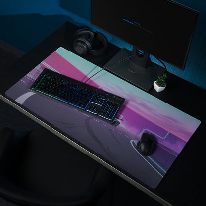 Koenigsegg Jesko Attack Inspired White Purple Vaporwave Gaming Mouse Pad – Neon Futuristic Highway Desk Mat, Retro Hypercar Digital Artwork