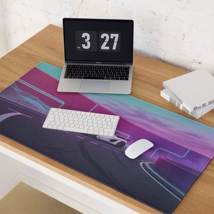 Koenigsegg Jesko Attack Inspired White Purple Vaporwave Gaming Mouse Pad – Neon Futuristic Highway Desk Mat, Retro Hypercar Digital Artwork