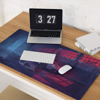Lamborghini Countach Inspired White Pink Vaporwave Gaming Mouse Pad – Neon Cyber Garage Desk Mat, Retro Futuristic Supercar Digital Artwork