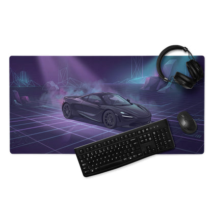 McLaren 720S Inspired Black Purple Vaporwave Gaming Mouse Pad – Neon Cyber Grid Desk Mat, Futuristic Geometric Supercar Digital Artwork