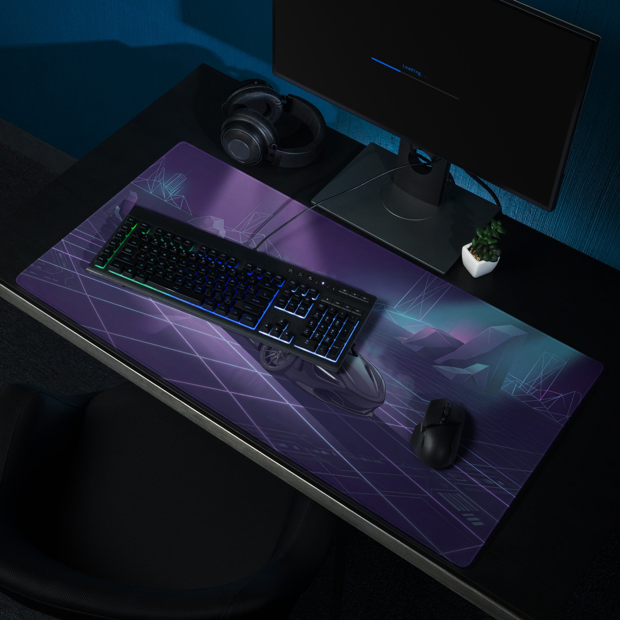 McLaren 720S Inspired Black Purple Vaporwave Gaming Mouse Pad – Neon Cyber Grid Desk Mat, Futuristic Geometric Supercar Digital Artwork