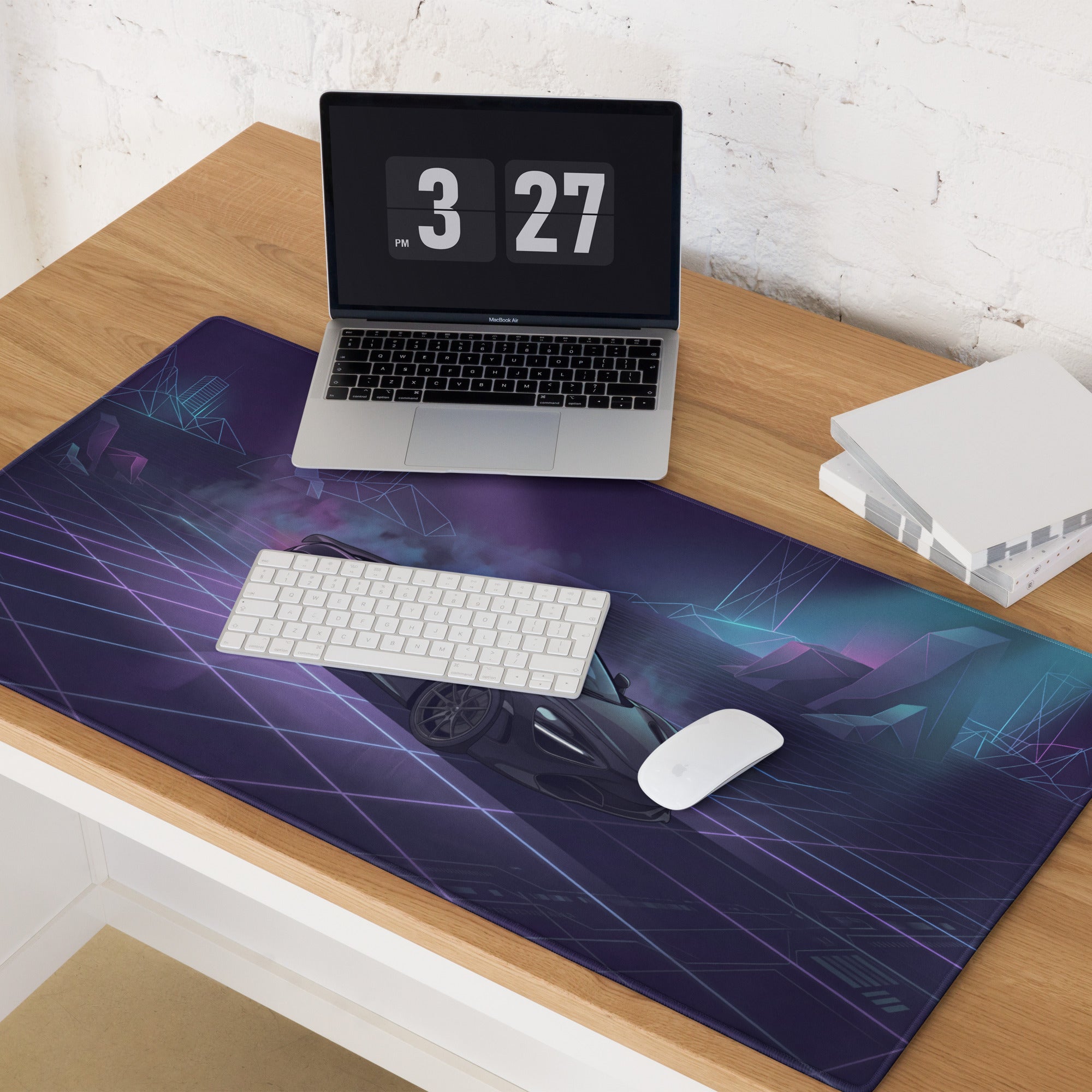 McLaren 720S Inspired Black Purple Vaporwave Gaming Mouse Pad – Neon Cyber Grid Desk Mat, Futuristic Geometric Supercar Digital Artwork