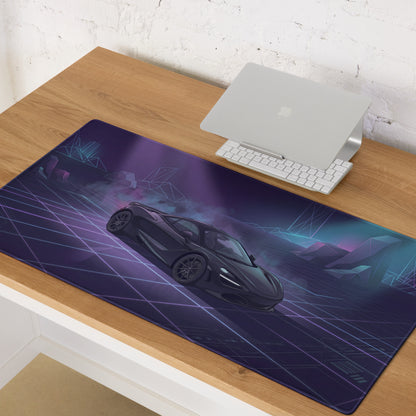 McLaren 720S Inspired Black Purple Vaporwave Gaming Mouse Pad – Neon Cyber Grid Desk Mat, Futuristic Geometric Supercar Digital Artwork