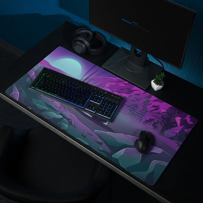 Dodge Viper ACR Inspired White Purple Vaporwave Gaming Mouse Pad – Neon Mountain Grid Desk Mat, Retro Futuristic Supercar Digital Artwork