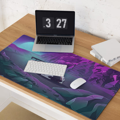 Dodge Viper ACR Inspired White Purple Vaporwave Gaming Mouse Pad – Neon Mountain Grid Desk Mat, Retro Futuristic Supercar Digital Artwork