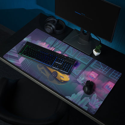 Lamborghini Countach LPI 800-4 Inspired Yellow Pink Vaporwave Gaming Mouse Pad – Neon Crystal Garage Desk Mat, Retro Futuristic Supercar Digital Artwork