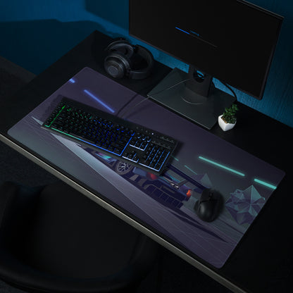 Ford GT MkIV Inspired Blue Cyan Vaporwave Gaming Mouse Pad – Neon Cyber Garage Desk Mat, Futuristic Hypercar Digital Artwork