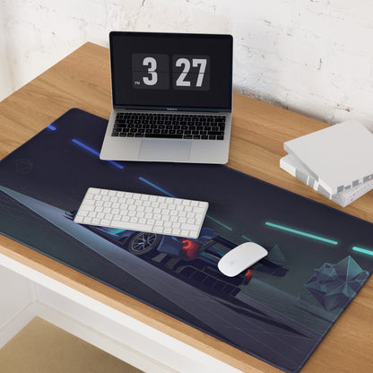Ford GT MkIV Inspired Blue Cyan Vaporwave Gaming Mouse Pad – Neon Cyber Garage Desk Mat, Futuristic Hypercar Digital Artwork