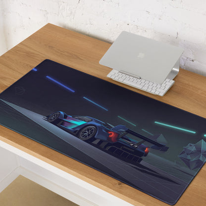 Ford GT MkIV Inspired Blue Cyan Vaporwave Gaming Mouse Pad – Neon Cyber Garage Desk Mat, Futuristic Hypercar Digital Artwork