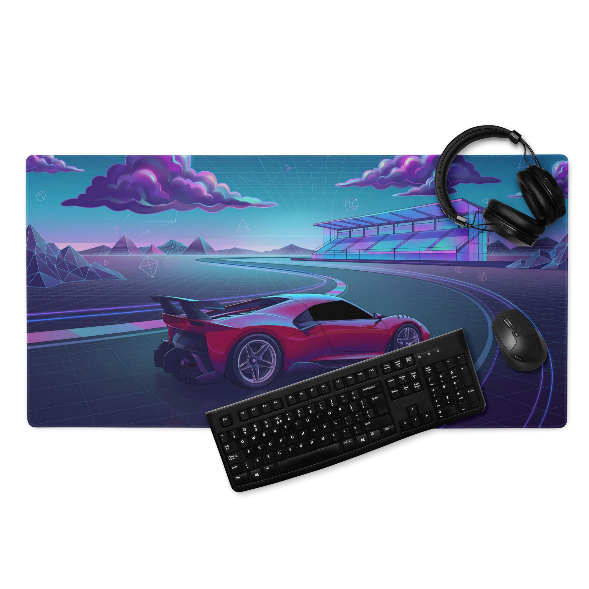 Ferrari P80/C Inspired Red Cyan Vaporwave Gaming Mouse Pad – Neon Futuristic Racetrack Desk Mat, Retro Hypercar Digital Artwork