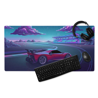 Ferrari P80/C Inspired Red Cyan Vaporwave Gaming Mouse Pad – Neon Futuristic Racetrack Desk Mat, Retro Hypercar Digital Artwork