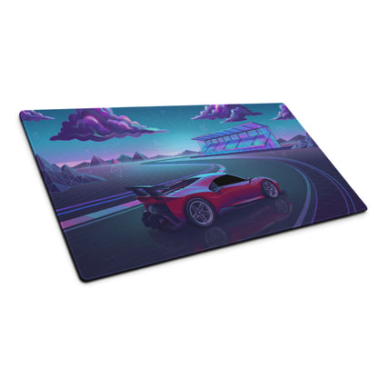 Ferrari P80/C Inspired Red Cyan Vaporwave Gaming Mouse Pad – Neon Futuristic Racetrack Desk Mat, Retro Hypercar Digital Artwork