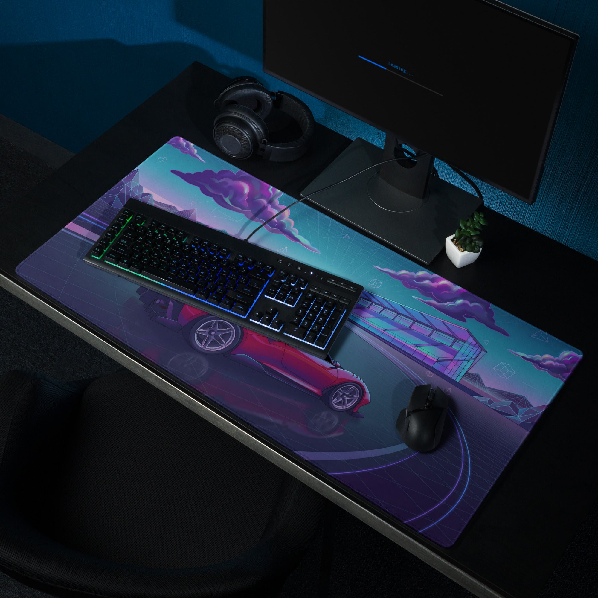 Ferrari P80/C Inspired Red Cyan Vaporwave Gaming Mouse Pad – Neon Futuristic Racetrack Desk Mat, Retro Hypercar Digital Artwork