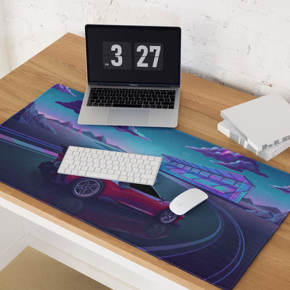 Ferrari P80/C Inspired Red Cyan Vaporwave Gaming Mouse Pad – Neon Futuristic Racetrack Desk Mat, Retro Hypercar Digital Artwork