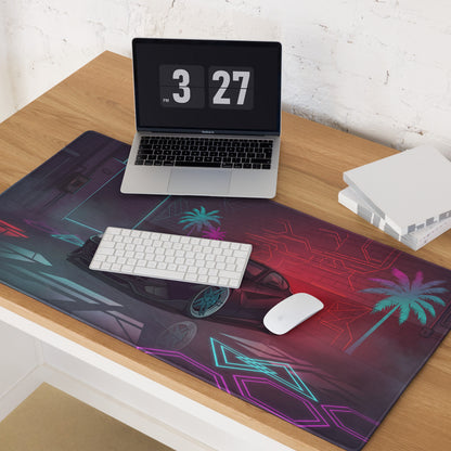 Ferrari F12berlinetta Inspired Black Red Vaporwave Gaming Mouse Pad – Neon Cyber Garage Desk Mat, Futuristic Italian Supercar Digital Artwork