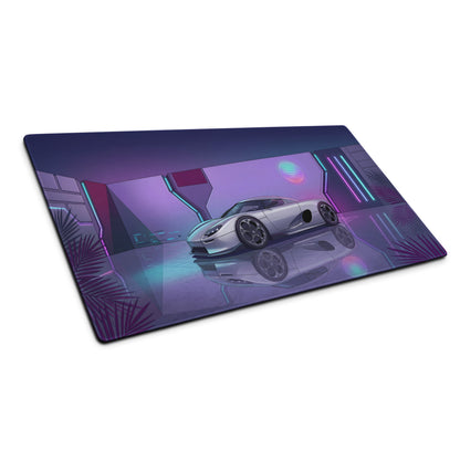 Koenigsegg CCX Inspired White Purple Vaporwave Gaming Mouse Pad – Futuristic Neon Garage Desk Mat, Retro Cyberpunk Supercar Digital Artwork