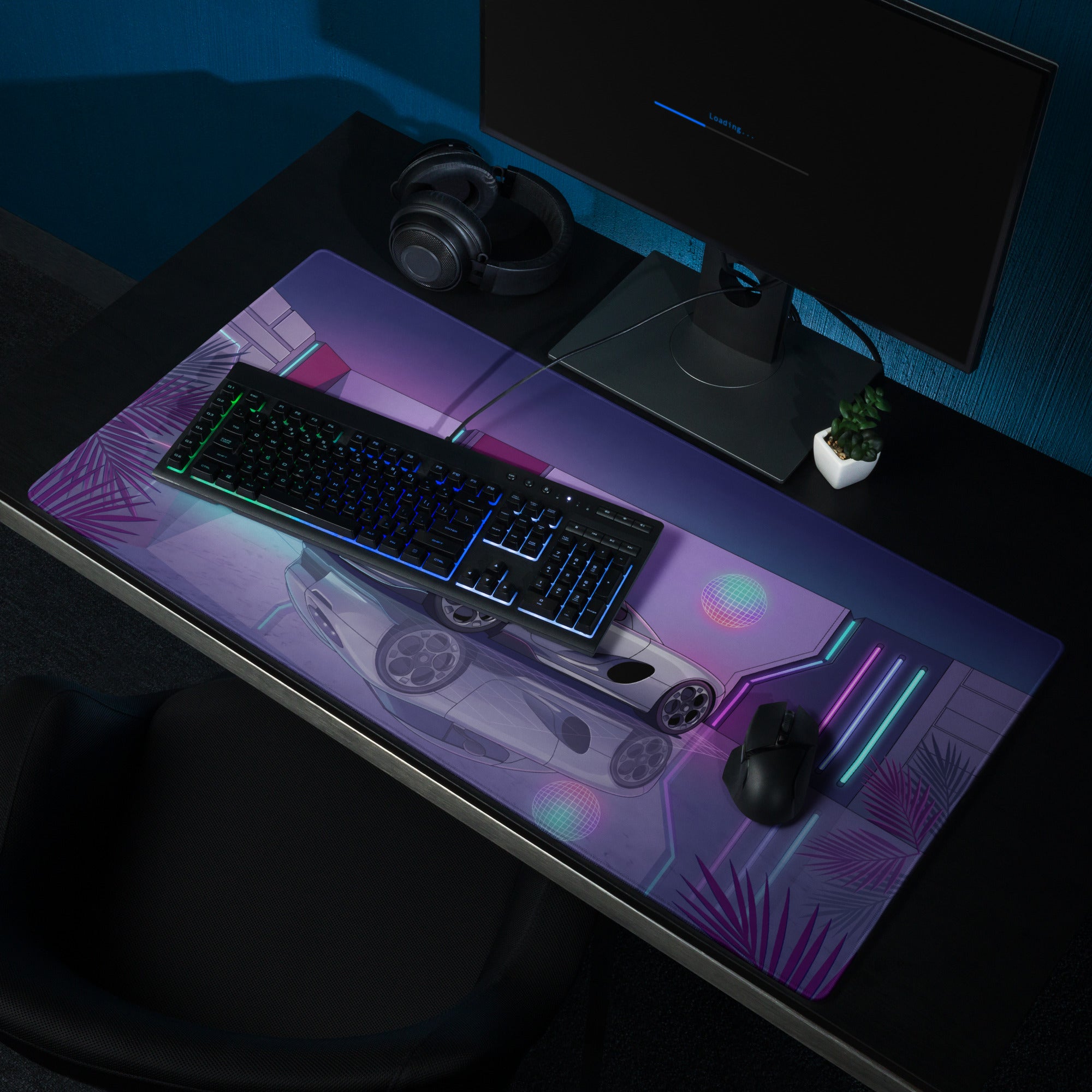 Koenigsegg CCX Inspired White Purple Vaporwave Gaming Mouse Pad – Futuristic Neon Garage Desk Mat, Retro Cyberpunk Supercar Digital Artwork
