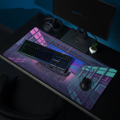 Lamborghini Revuelto Inspired Gray Cyan Vaporwave Gaming Mouse Pad – Neon Retro Garage Desk Mat, Futuristic Synthwave Supercar Digital Artwork