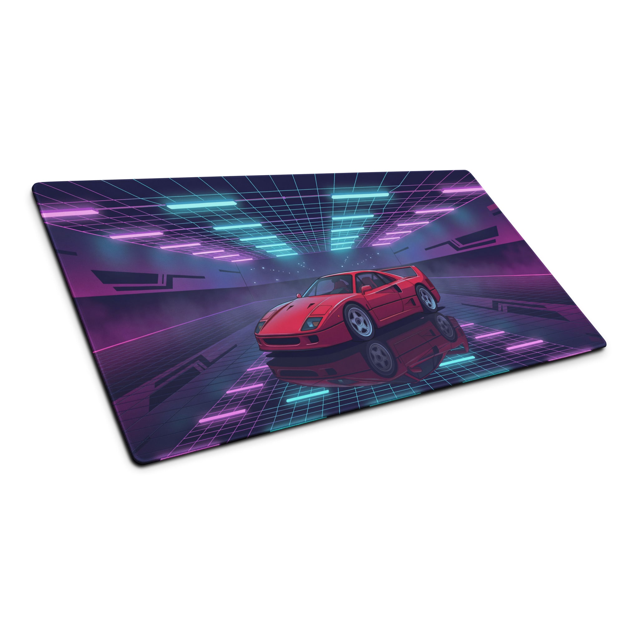 Ferrari F40 Inspired Red Cyan Vaporwave Gaming Mouse Pad – Neon Retro Garage Desk Mat, Futuristic Synthwave Supercar Digital Artwork