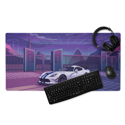 Dodge Viper ACR Inspired White Purple Vaporwave Gaming Mouse Pad – Neon Futuristic Raceway Desk Mat, Retro Synthwave Sports Car Digital Artwor