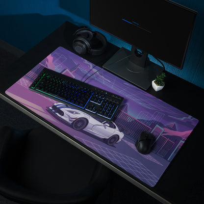 Dodge Viper ACR Inspired White Purple Vaporwave Gaming Mouse Pad – Neon Futuristic Raceway Desk Mat, Retro Synthwave Sports Car Digital Artwor
