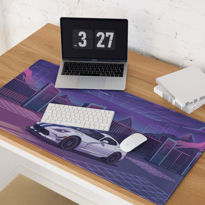 Dodge Viper ACR Inspired White Purple Vaporwave Gaming Mouse Pad – Neon Futuristic Raceway Desk Mat, Retro Synthwave Sports Car Digital Artwor