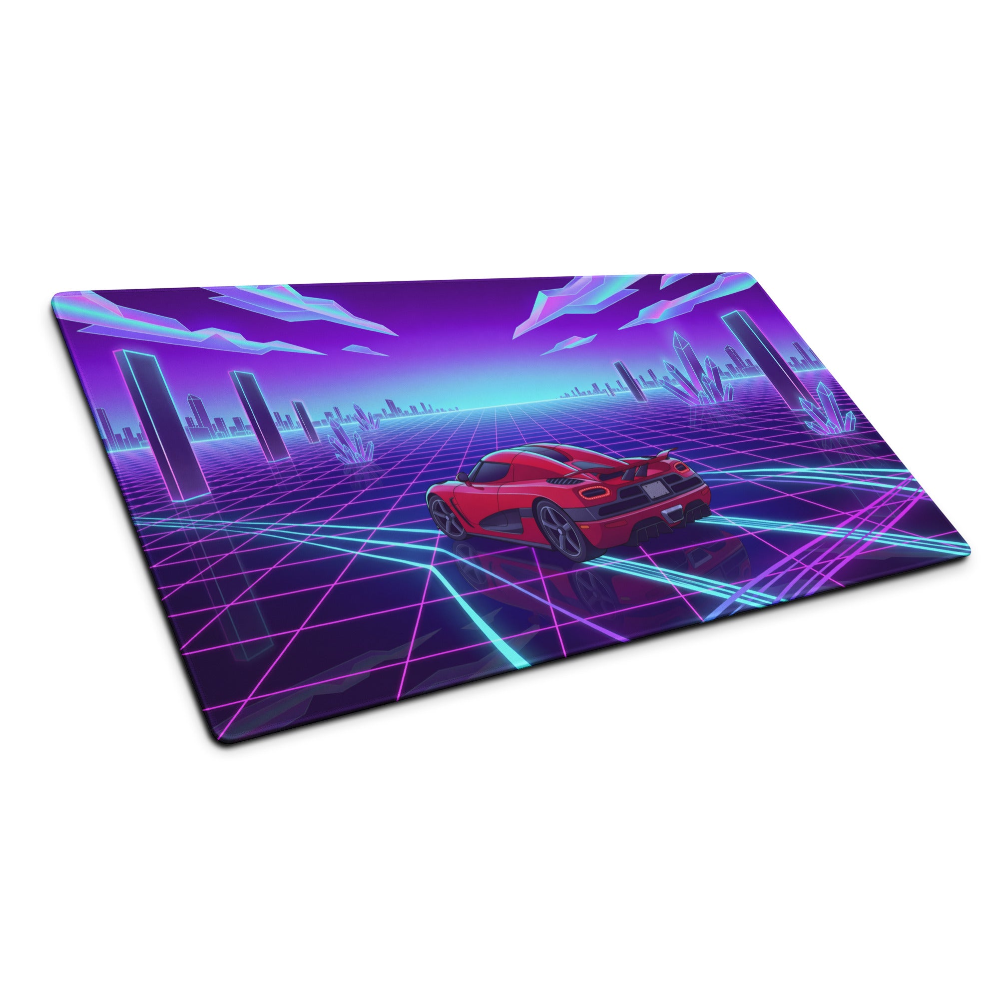 Koenigsegg Agera Inspired Red Vaporwave Gaming Mouse Pad – Neon Grid City Desk Mat, Retro Futuristic Synthwave Supercar Digital Artwork