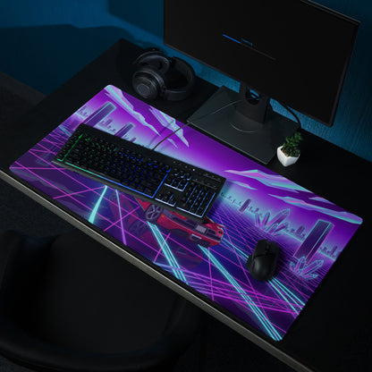 Koenigsegg Agera Inspired Red Vaporwave Gaming Mouse Pad – Neon Grid City Desk Mat, Retro Futuristic Synthwave Supercar Digital Artwork
