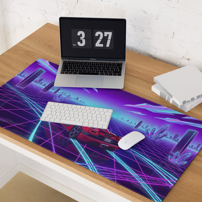 Koenigsegg Agera Inspired Red Vaporwave Gaming Mouse Pad – Neon Grid City Desk Mat, Retro Futuristic Synthwave Supercar Digital Artwork