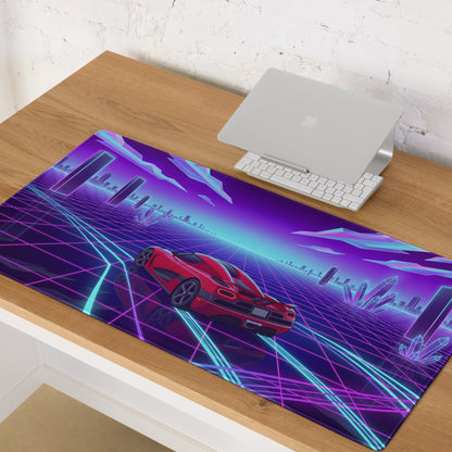 Koenigsegg Agera Inspired Red Vaporwave Gaming Mouse Pad – Neon Grid City Desk Mat, Retro Futuristic Synthwave Supercar Digital Artwork