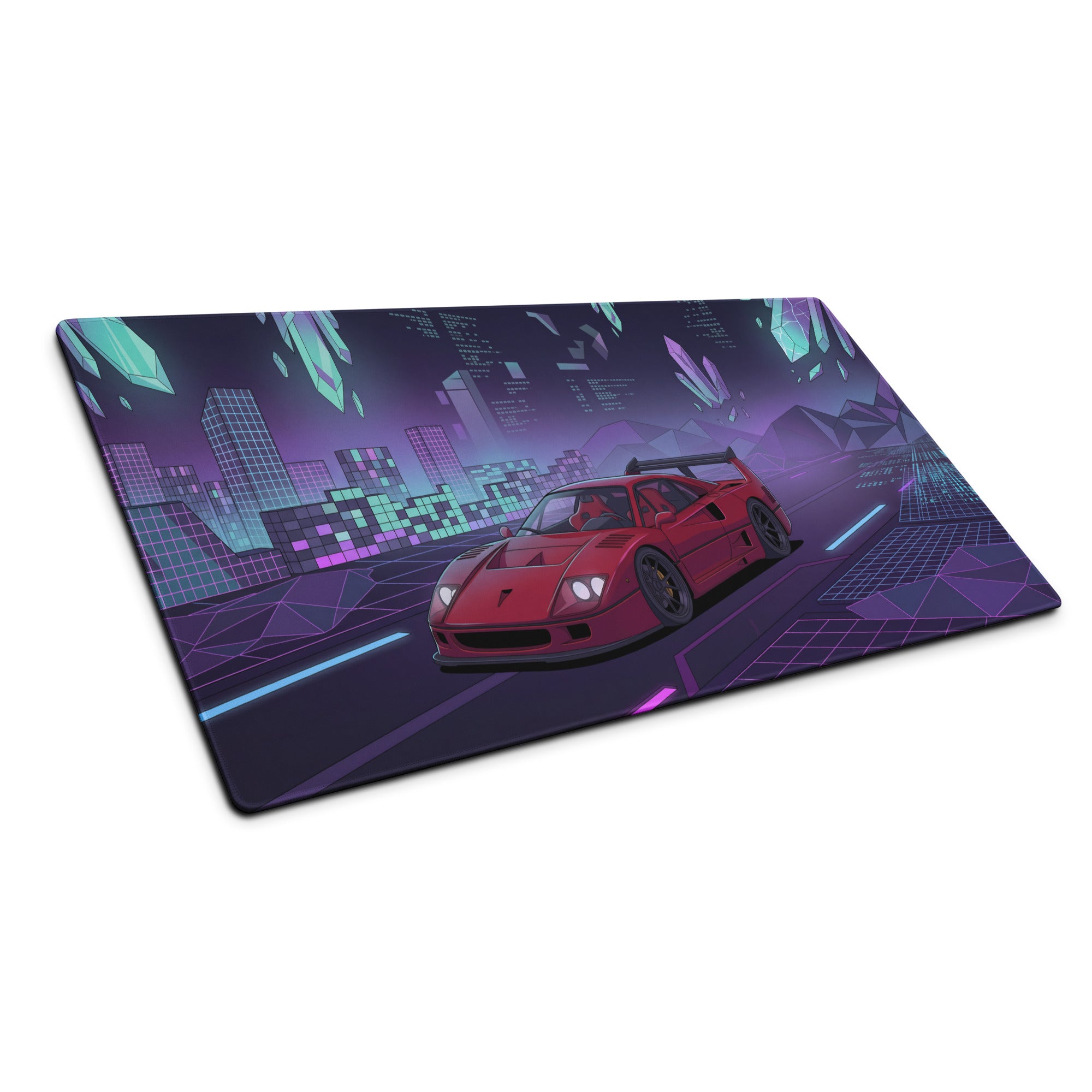 Ferrari F40 LM Inspired Red Purple Vaporwave Gaming Mouse Pad – Neon Cyber City Desk Mat, Retro Futuristic Synthwave Supercar Digital Artwork